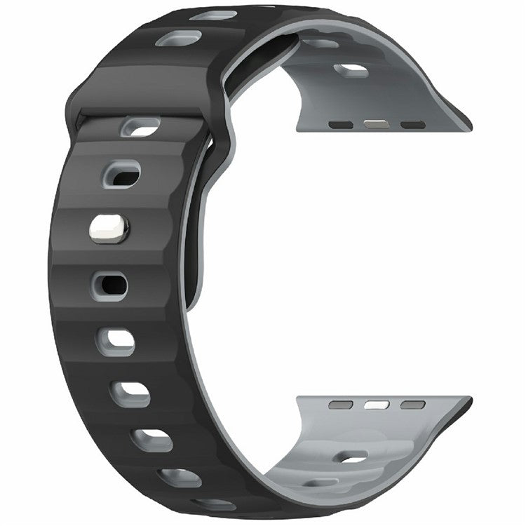 Watch Band for Apple Watch Series 10 Ultra 9 8 7 SE 6 5 4 3 2 1 46mm 49mm 45mm 44mm 42mm Dual Color Silicone Strap - Black / Grey