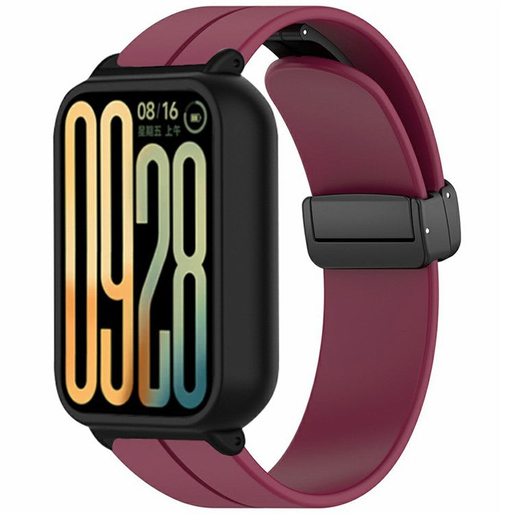 For Xiaomi Smart Band 9 Pro Strap with Case 2 in 1 Silicone Watch Band Magnetic Folding Buckle - Wine Red