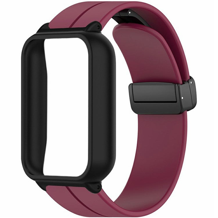 For Xiaomi Smart Band 9 Pro Strap with Case 2 in 1 Silicone Watch Band Magnetic Folding Buckle - Wine Red