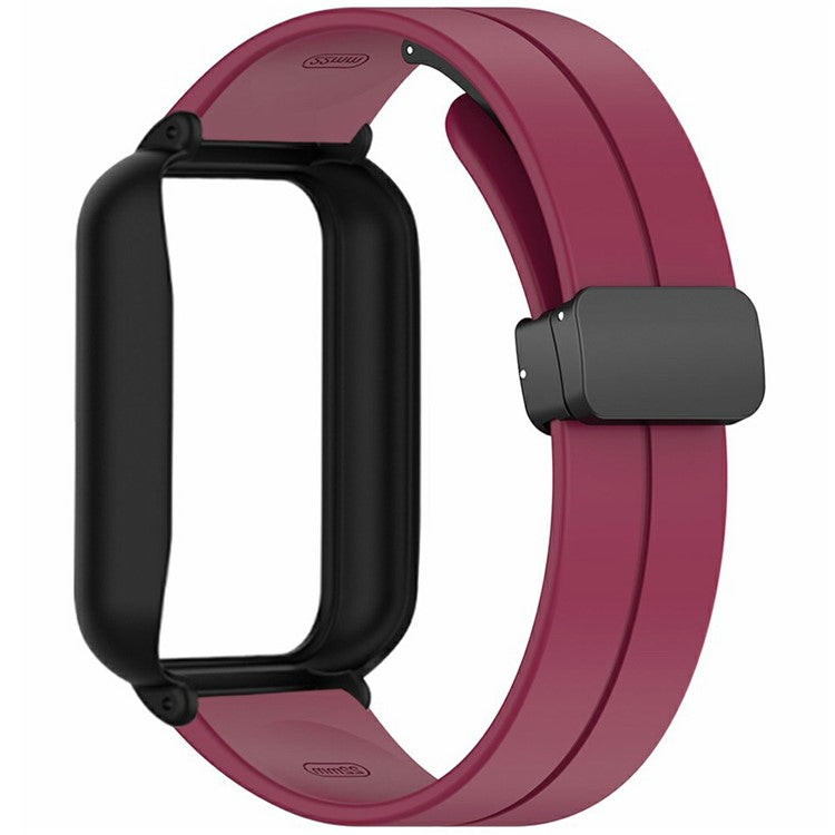 For Xiaomi Smart Band 9 Pro Strap with Case 2 in 1 Silicone Watch Band Magnetic Folding Buckle - Wine Red
