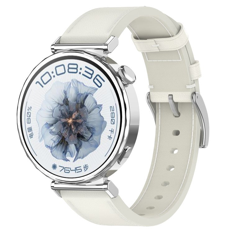 For Huawei Garmin Smartwatch Band 18mm Universal Top Layer Cowhide Leather Strap - White