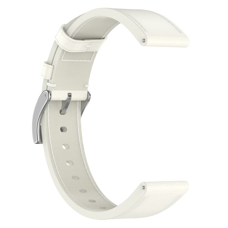 For Huawei Garmin Smartwatch Band 18mm Universal Top Layer Cowhide Leather Strap - White