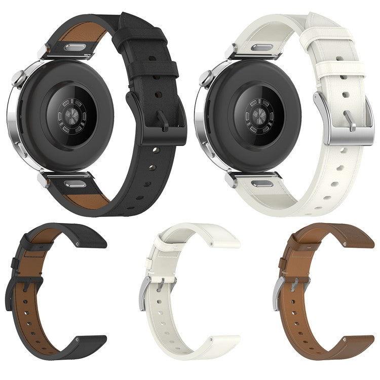 For Huawei Garmin Smartwatch Band 18mm Universal Top Layer Cowhide Leather Strap - White