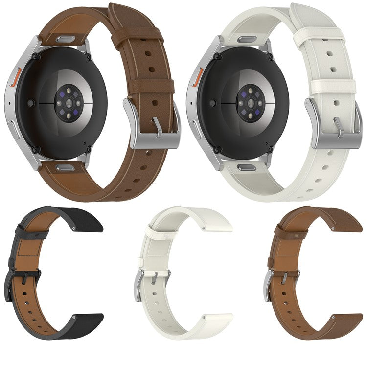 For Samsung Huawei Huami Garmin Smartwatch Band 20mm Universal Top Layer Cowhide Leather Strap - White