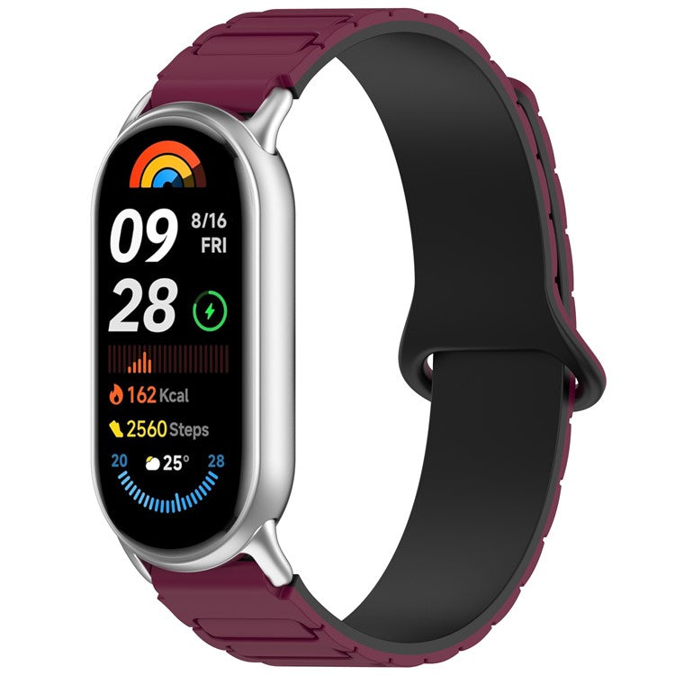 Magnetic Silicone Strap for Xiaomi Smart Band 9 NFC / 9 / 8 NFC / 8 Replacement Wristband with Connectors - Wine Red+Black