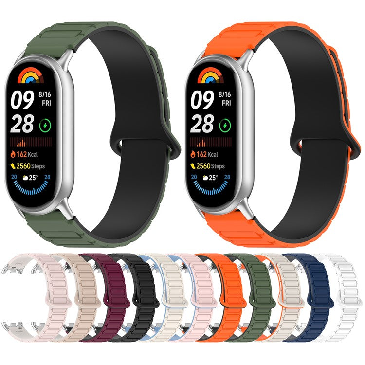 Magnetic Silicone Strap for Xiaomi Smart Band 9 NFC / 9 / 8 NFC / 8 Replacement Wristband with Connectors - Wine Red+Black