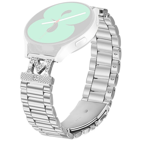 For Verizon Gizmo Watch 3 Band Rhinestones Decor 3-Bead Silver Stainless Steel Watch Strap