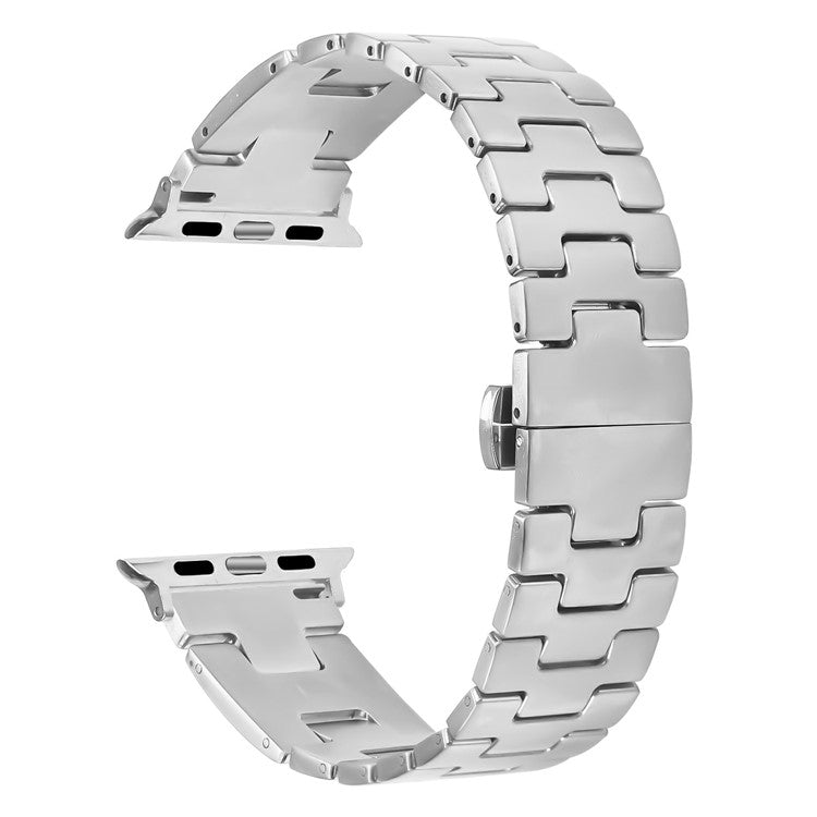 Watch Strap For Apple Watch Series 10 Ultra 9 8 7 SE 6 5 4 3 2 1 46mm 49mm 45mm 44mm 42mm H-Type Butterfly Clasp Stainless Steel Band Silver