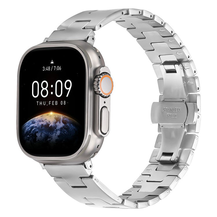 Watch Strap For Apple Watch Series 10 Ultra 9 8 7 SE 6 5 4 3 2 1 46mm 49mm 45mm 44mm 42mm H-Type Butterfly Clasp Stainless Steel Band Silver