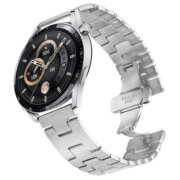 For Samsung Galaxy Watch 46mm Replacement Strap H-Type Butterfly Clasp Stainless Steel Watch Band Silver