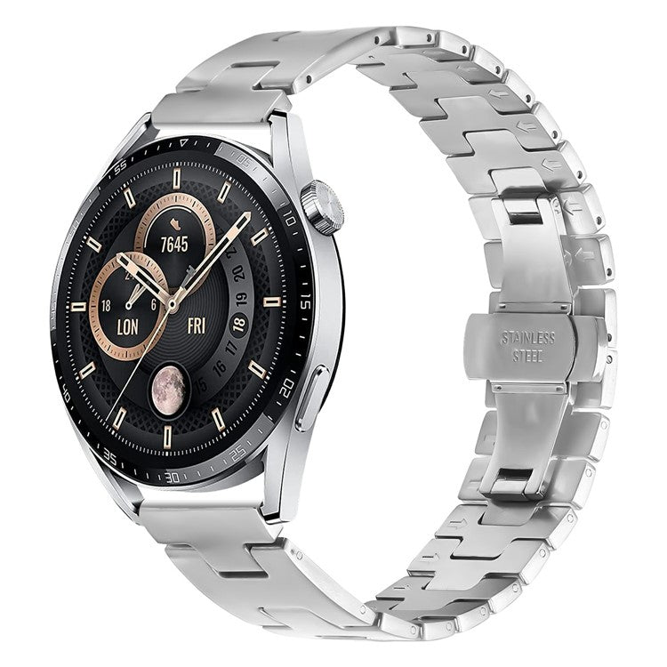 For Samsung Galaxy Watch 46mm Replacement Strap H-Type Butterfly Clasp Stainless Steel Watch Band Silver