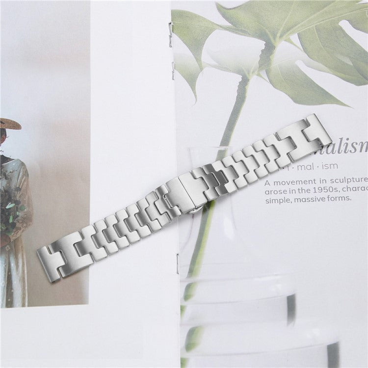 For Samsung Galaxy Watch 46mm Replacement Strap H-Type Butterfly Clasp Stainless Steel Watch Band Silver