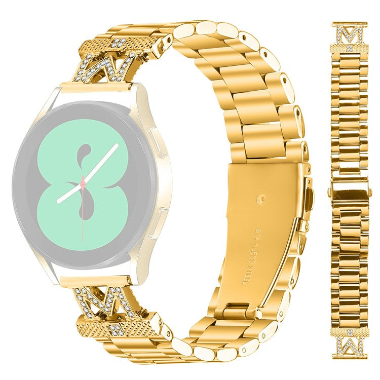 For TicWatch E / E3 Watch Strap Rhinestones Decor 3-Bead Stainless Steel Band - Gold