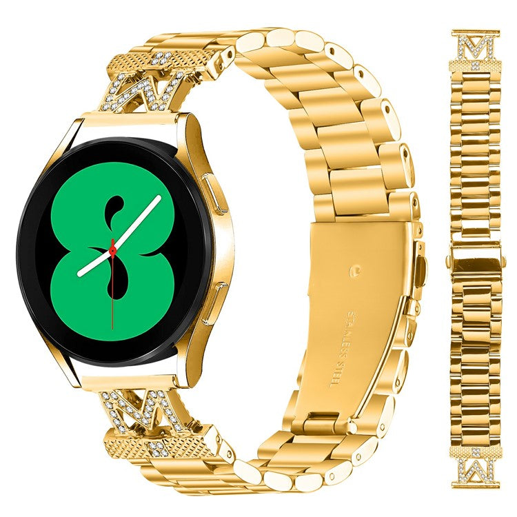 For TicWatch E / E3 Watch Strap Rhinestones Decor 3-Bead Stainless Steel Band - Gold