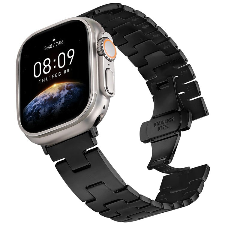 Replacement Strap for Apple Watch Series 10 Ultra 9 8 7 SE 6 5 4 3 2 1 46mm 49mm 45mm 44mm 42mm H Type Metal Watch Band - Black