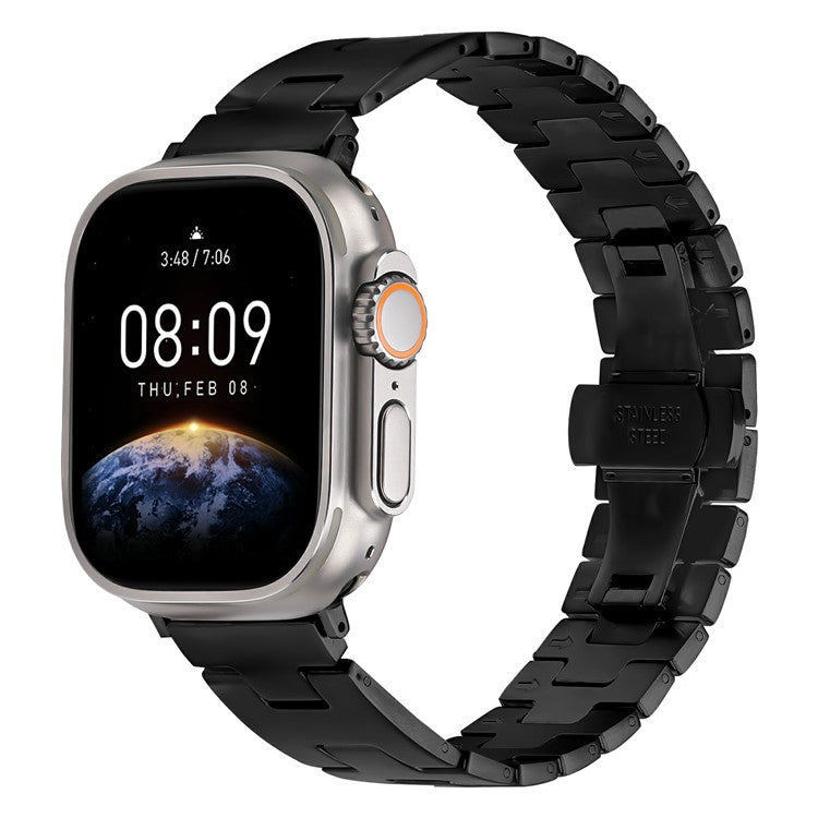 Replacement Strap for Apple Watch Series 10 Ultra 9 8 7 SE 6 5 4 3 2 1 46mm 49mm 45mm 44mm 42mm H Type Metal Watch Band - Black