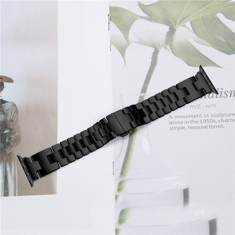 Replacement Strap for Apple Watch Series 10 Ultra 9 8 7 SE 6 5 4 3 2 1 46mm 49mm 45mm 44mm 42mm H Type Metal Watch Band - Black