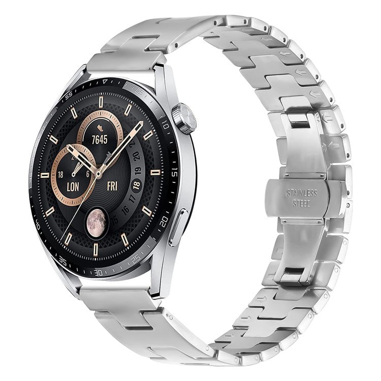 For Huawei Watch GT 3 46mm Replacement Strap H Type Butterfly Clasp Stainless Steel Watch Band Silver