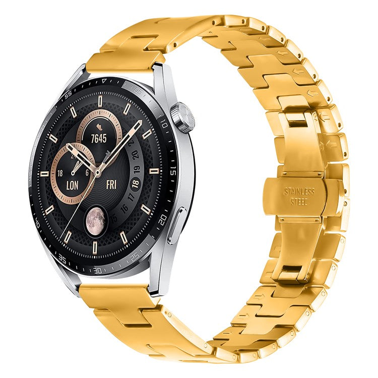 For Huawei Watch GT 3 46mm Replacement Strap H Type Metal Watch Band - Gold
