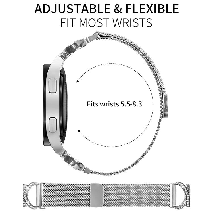 Watch Band for Samsung Galaxy Watch Active2 44mm / 40mm Milanese Silver Metal Strap Rhinestone Decor