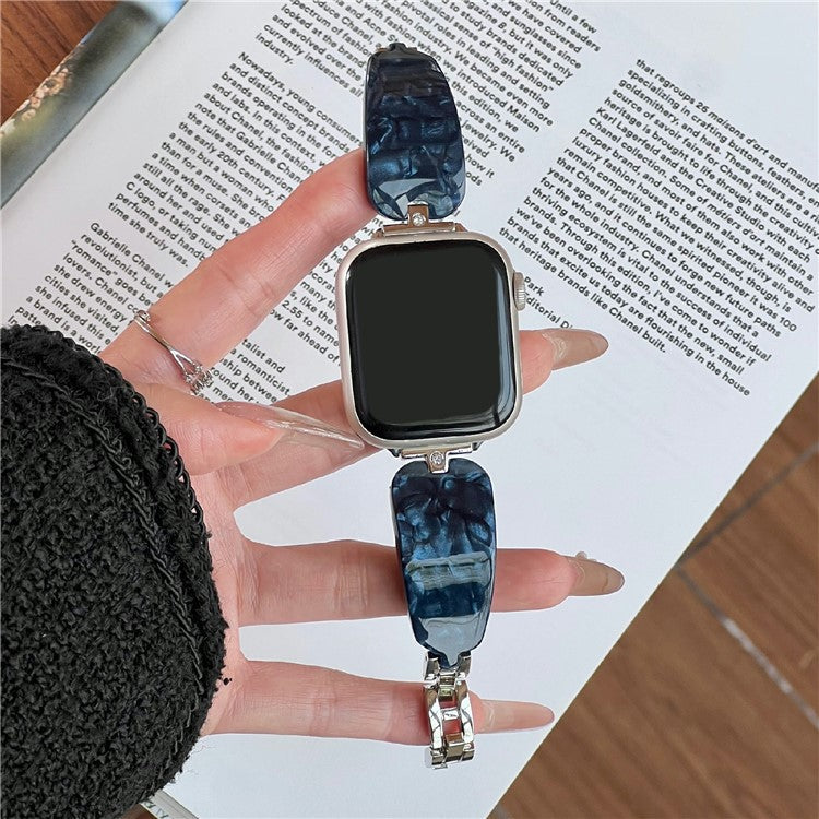Watch Strap for Apple Watch Series 10 Ultra 9 8 7 SE 6 5 4 3 2 1 46mm 49mm 45mm 44mm 42mm Rhinestone Decor Resin Metal Wrist Band - Dark Blue