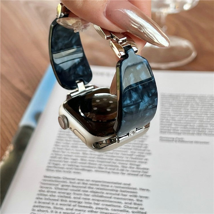 Watch Strap for Apple Watch Series 10 Ultra 9 8 7 SE 6 5 4 3 2 1 46mm 49mm 45mm 44mm 42mm Rhinestone Decor Resin Metal Wrist Band - Dark Blue