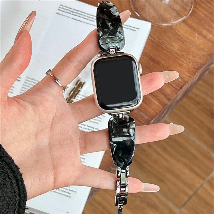 Watch Strap for Apple Watch Series 10 9 8 7 SE 6 5 4 3 2 1 42mm 41mm 40mm 38mm Rhinestone Decor Resin Metal Wrist Band - Black