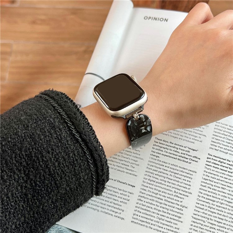 Watch Strap for Apple Watch Series 10 9 8 7 SE 6 5 4 3 2 1 42mm 41mm 40mm 38mm Rhinestone Decor Resin Metal Wrist Band - Black