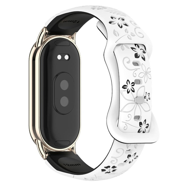For Xiaomi Smart Band 9 / 8 Embossed Silicone Dual Color Strap Replacement Wristband - White+Black