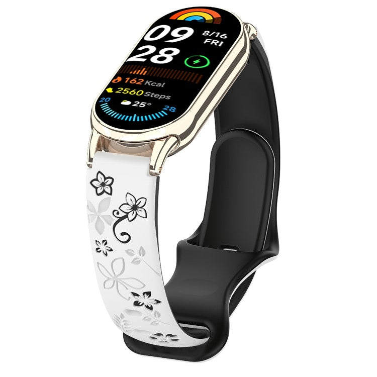For Xiaomi Smart Band 9 / 8 Embossed Silicone Dual Color Strap Replacement Wristband - White+Black
