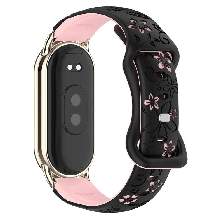 For Xiaomi Smart Band 9 / 8 Embossed Silicone Dual Color Strap Replacement Wristband - Black+Pink