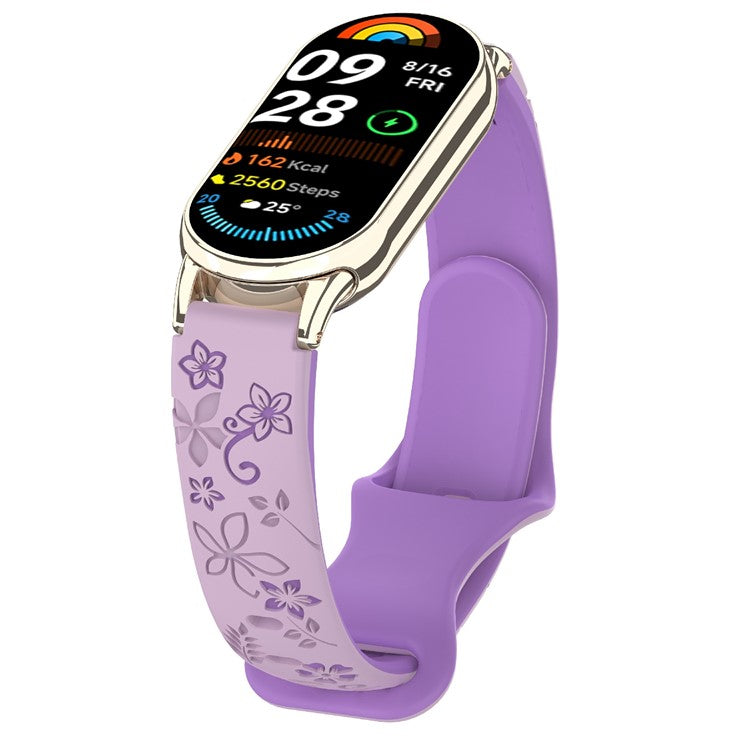 For Xiaomi Smart Band 9 / 8 Embossed Silicone Dual Color Strap Replacement Wristband - Lavender+Purple