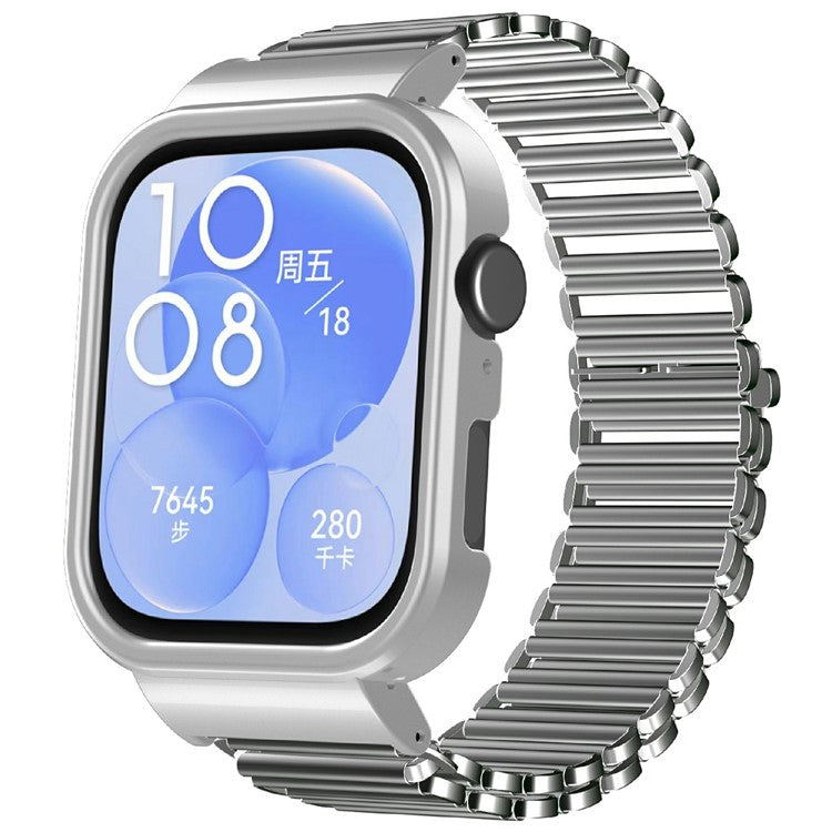 For Huawei Watch Fit 3 Metal Watch Frame + Adjustable Bracelet Wrist Strap - Silver / Silver