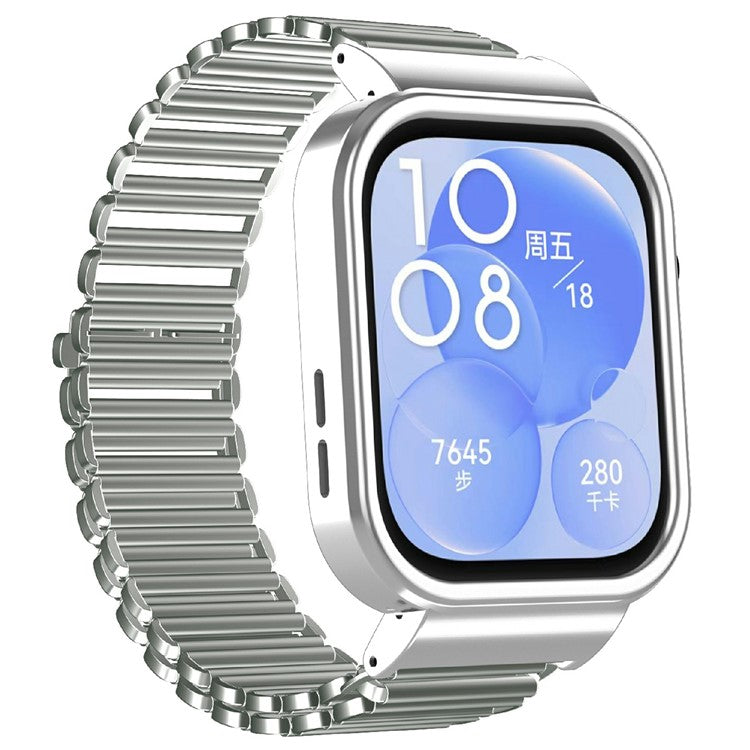 For Huawei Watch Fit 3 Metal Watch Frame + Adjustable Bracelet Wrist Strap - Silver / Silver