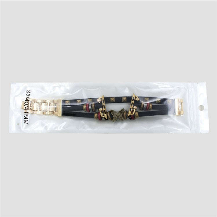 Leather Bracelet Strap for Apple Watch Series 10 9 8 7 SE 6 5 4 3 2 1 42mm 41mm 40mm 38mm Rivet Decor Watch Band - Brown