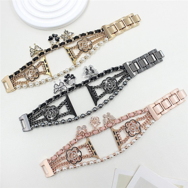 Zinc Alloy Bracelet Strap for Apple Watch Series 10 Ultra 9 8 7 SE 6 5 4 3 2 1 46mm 49mm 45mm 44mm 42mm Flower Butterfly Watch Band - Pink