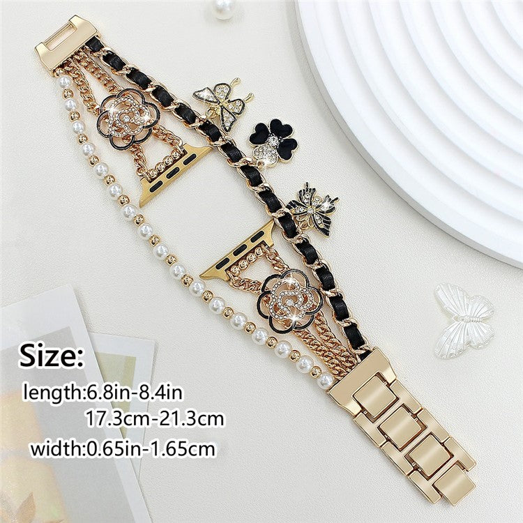 Zinc Alloy Bracelet Strap for Apple Watch Series 10 Ultra 9 8 7 SE 6 5 4 3 2 1 46mm 49mm 45mm 44mm 42mm Flower Butterfly Watch Band - Pink