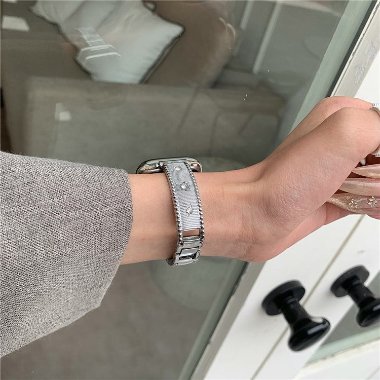 Bracelet Strap for Apple Watch Series 10 Ultra 9 8 7 SE 6 5 4 3 2 1 46mm 49mm 45mm 44mm 42mm Rhinestone Decor Stainless Steel Watch Band - Silver