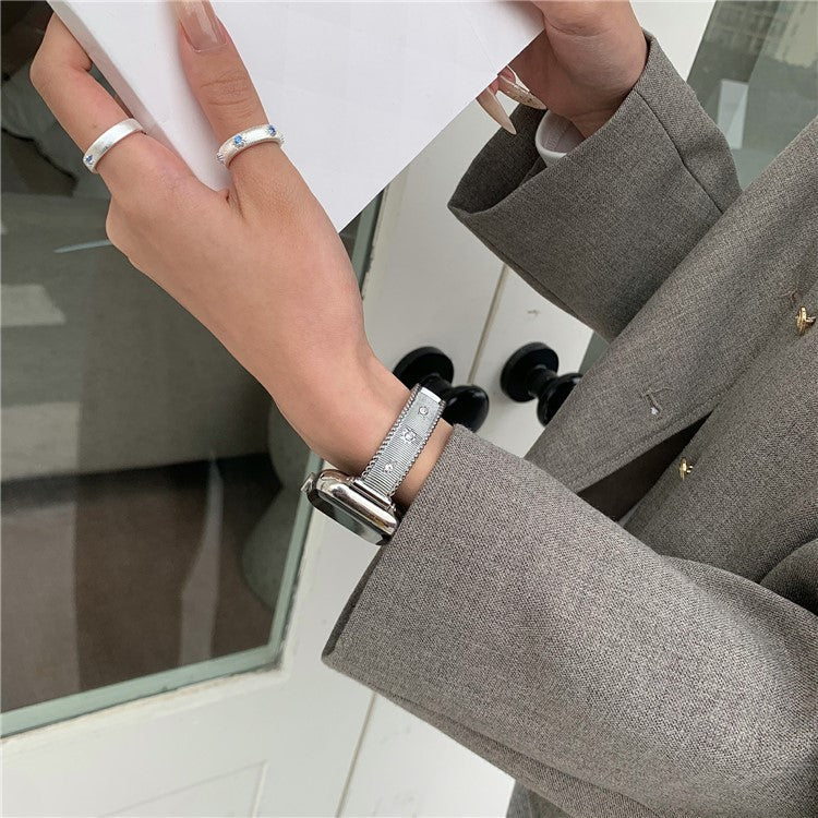 Bracelet Strap for Apple Watch Series 10 Ultra 9 8 7 SE 6 5 4 3 2 1 46mm 49mm 45mm 44mm 42mm Rhinestone Decor Stainless Steel Watch Band - Silver