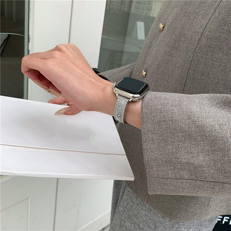 Bracelet Strap for Apple Watch Series 10 Ultra 9 8 7 SE 6 5 4 3 2 1 46mm 49mm 45mm 44mm 42mm Rhinestone Decor Stainless Steel Watch Band - Silver