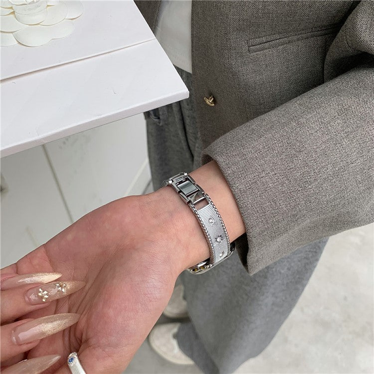 Bracelet Strap for Apple Watch Series 10 Ultra 9 8 7 SE 6 5 4 3 2 1 46mm 49mm 45mm 44mm 42mm Rhinestone Decor Stainless Steel Watch Band - Silver