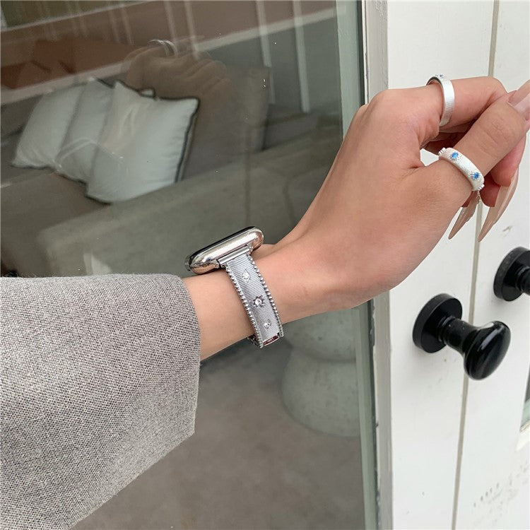 Bracelet Strap for Apple Watch Series 10 Ultra 9 8 7 SE 6 5 4 3 2 1 46mm 49mm 45mm 44mm 42mm Rhinestone Decor Stainless Steel Watch Band - Silver