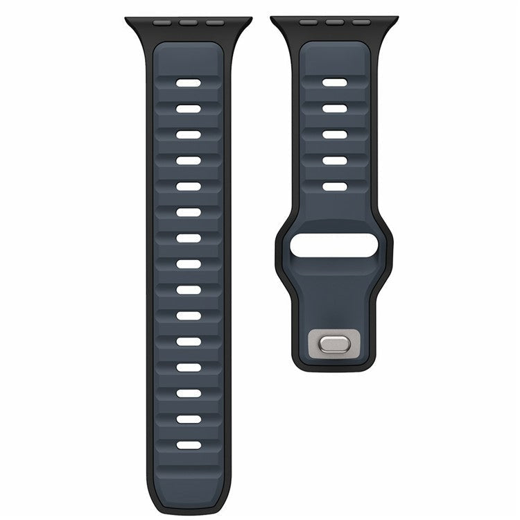 Silicone Strap for Apple Watch Series 10 Ultra 9 8 7 SE 6 5 4 3 2 1 46mm 49mm 45mm 44mm 42mm Dual Color Sport Wrist Band - Midnight Black / Grey