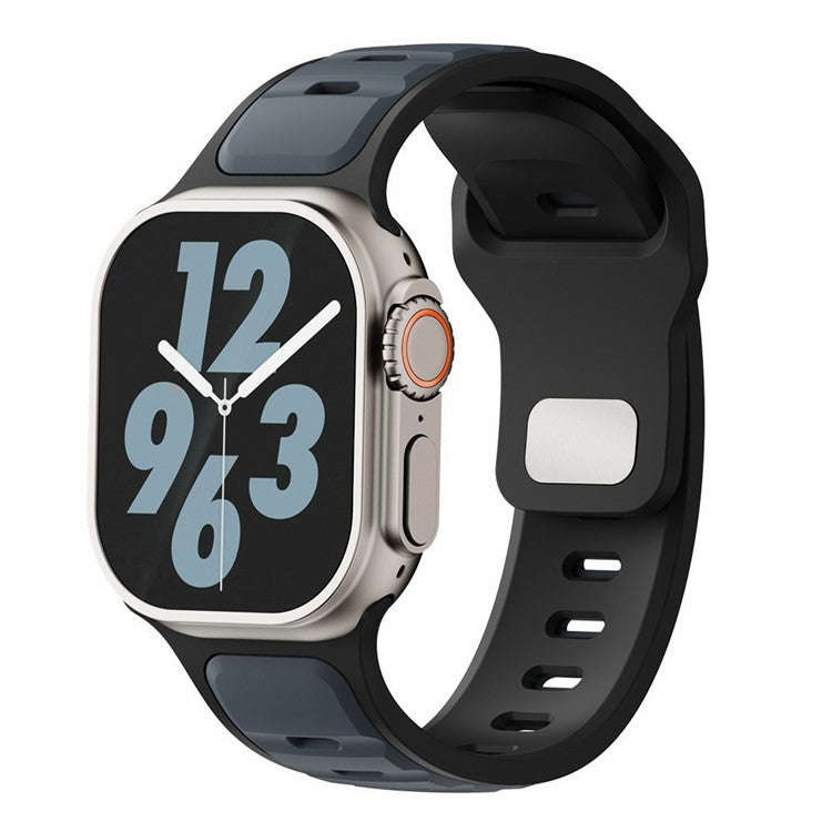 Silicone Strap for Apple Watch Series 10 Ultra 9 8 7 SE 6 5 4 3 2 1 46mm 49mm 45mm 44mm 42mm Dual Color Sport Wrist Band - Midnight Black / Grey
