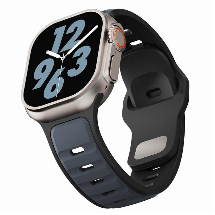 Silicone Strap for Apple Watch Series 10 Ultra 9 8 7 SE 6 5 4 3 2 1 46mm 49mm 45mm 44mm 42mm Dual Color Sport Wrist Band - Midnight Black / Grey