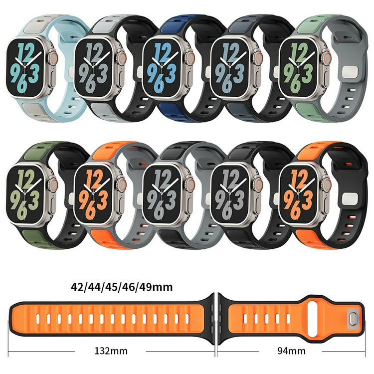 Silicone Strap for Apple Watch Series 10 Ultra 9 8 7 SE 6 5 4 3 2 1 46mm 49mm 45mm 44mm 42mm Dual Color Sport Wrist Band - Midnight Black / Grey