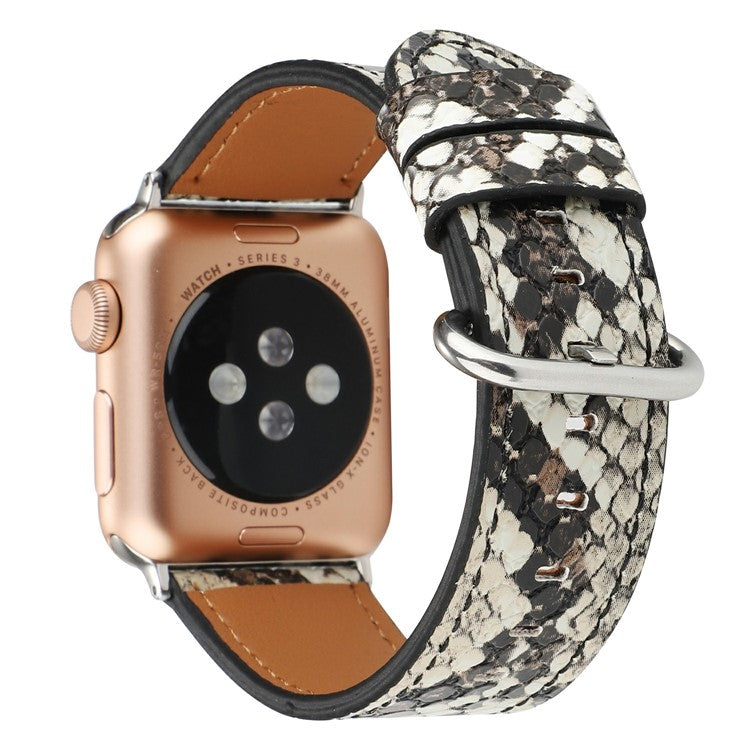 Leather Watch Strap for Apple Watch Series 10 9 8 7 SE 6 5 4 3 2 1 42mm 41mm 40mm 38mm Snakeskin Print Wrist Band - Grey