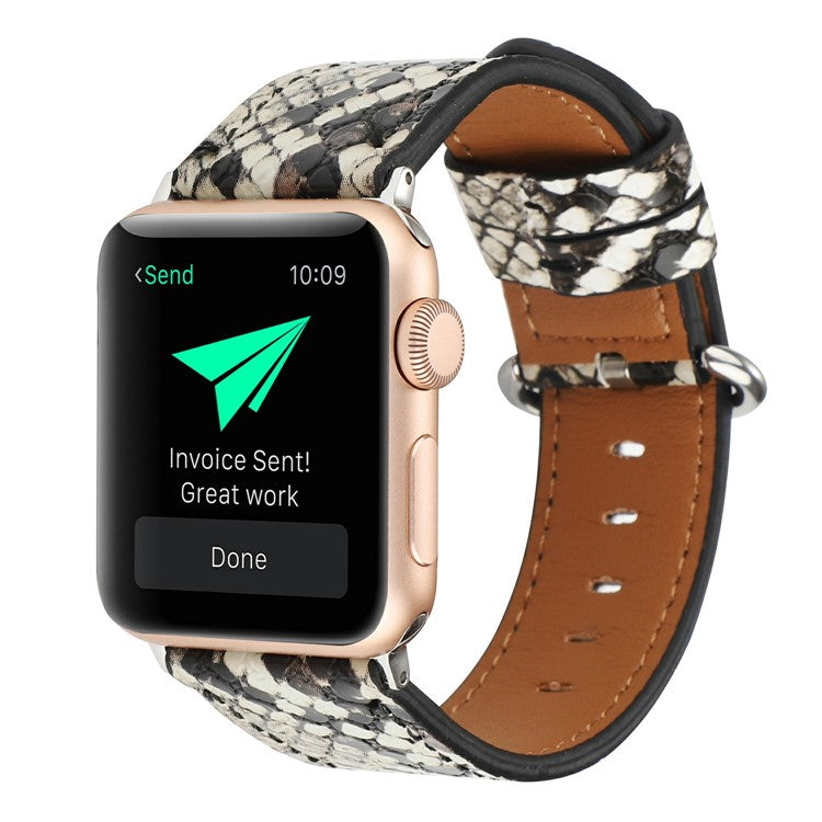 Leather Watch Strap for Apple Watch Series 10 9 8 7 SE 6 5 4 3 2 1 42mm 41mm 40mm 38mm Snakeskin Print Wrist Band - Grey