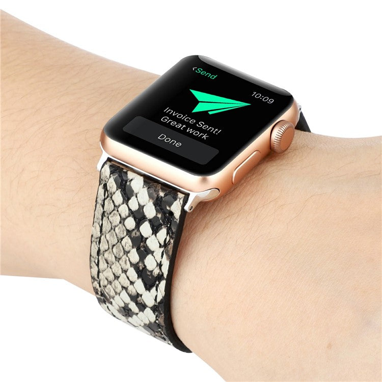 Leather Watch Strap for Apple Watch Series 10 9 8 7 SE 6 5 4 3 2 1 42mm 41mm 40mm 38mm Snakeskin Print Wrist Band - Grey