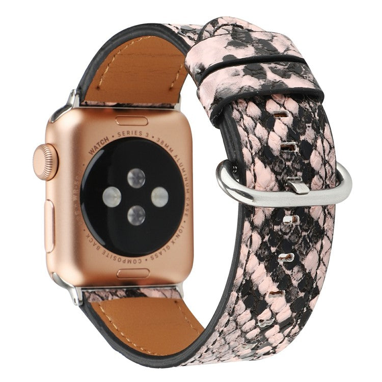 Leather Watch Strap for Apple Watch Series 10 9 8 7 SE 6 5 4 3 2 1 42mm 41mm 40mm 38mm Snakeskin Print Wrist Band - Pink